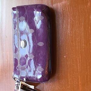 *HOST PICK* Coach Purple Patent Leather Wristlet with Logo Pattern New